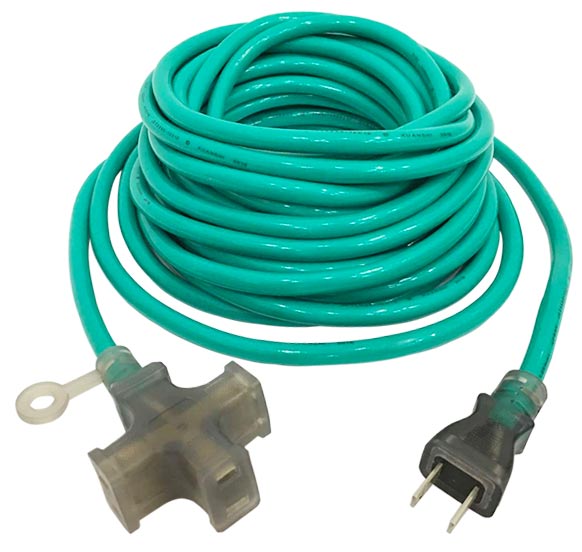 15A 125V 3 Outlet Extension Cord Green
