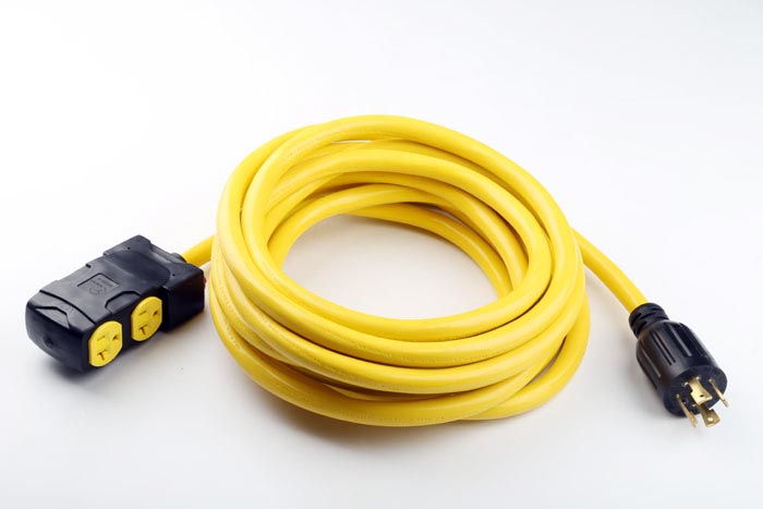 30A Lock Plug to 20A 4 Outlets Extension Cable Yellow