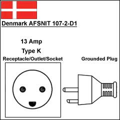 Denmark AFSNIT 107-2-D1 13Amp power cord plug