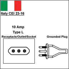 Italy CEI 23-16 10 Amp power cord plug