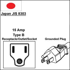 Japan JIS 8303 15 Amp power cord plug