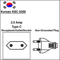 Korea KSC 8305 2.5 Amp type C power cord plug